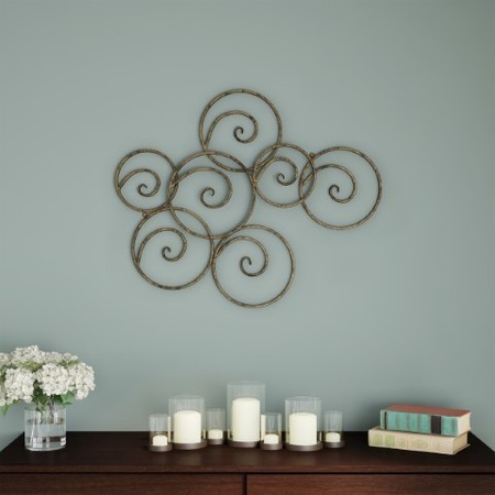 HASTINGS HOME Wall Décor Metallic Interlocking Scrolled Circles Geometric Modern Art for Living Room, Bedroom, Gold 502626DYC